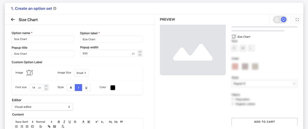 create size chart shopify