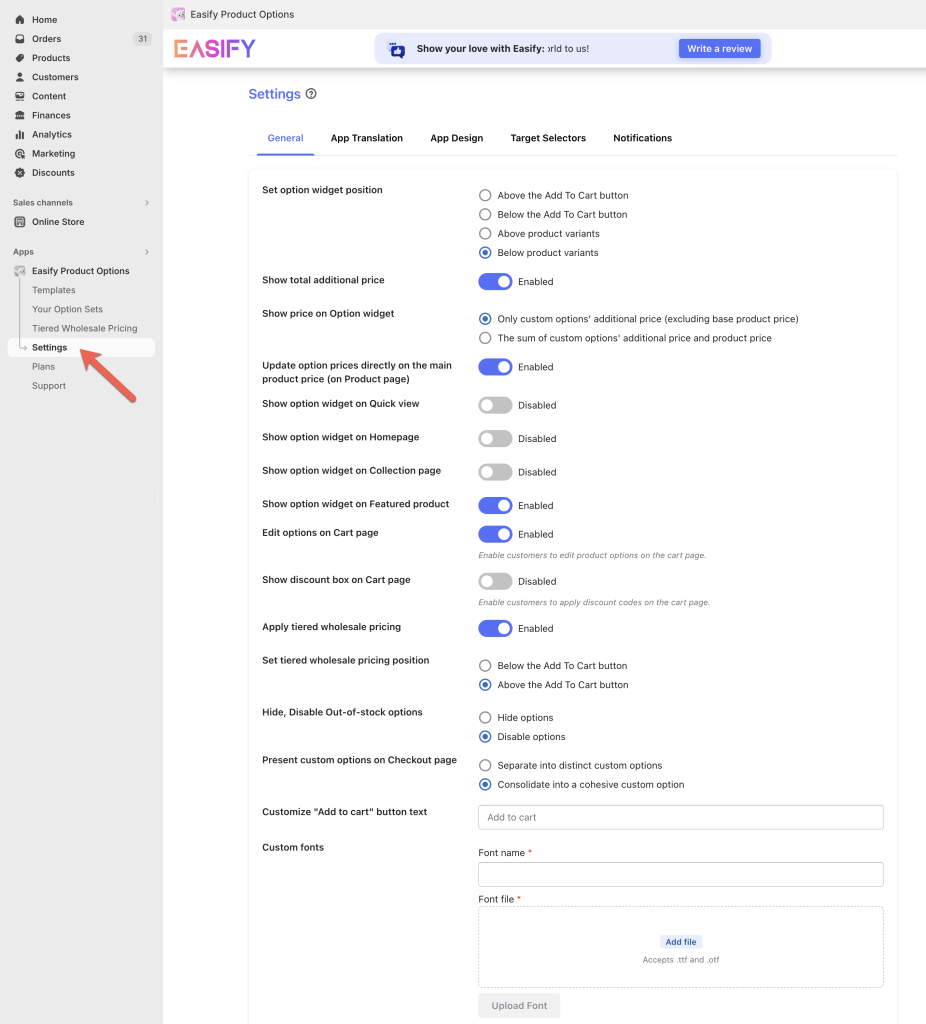 general settings