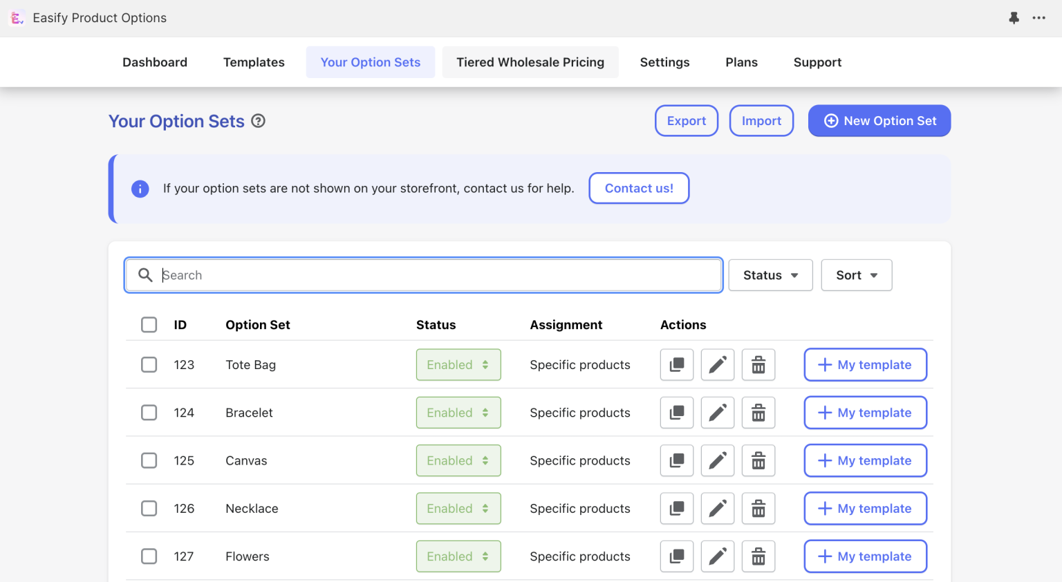 Your option sets | EasifyApps