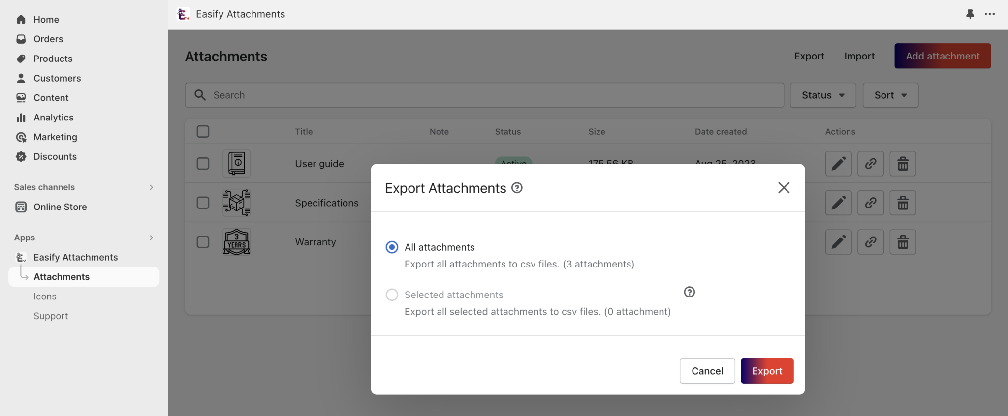 Export Product Attachments | EasifyApps