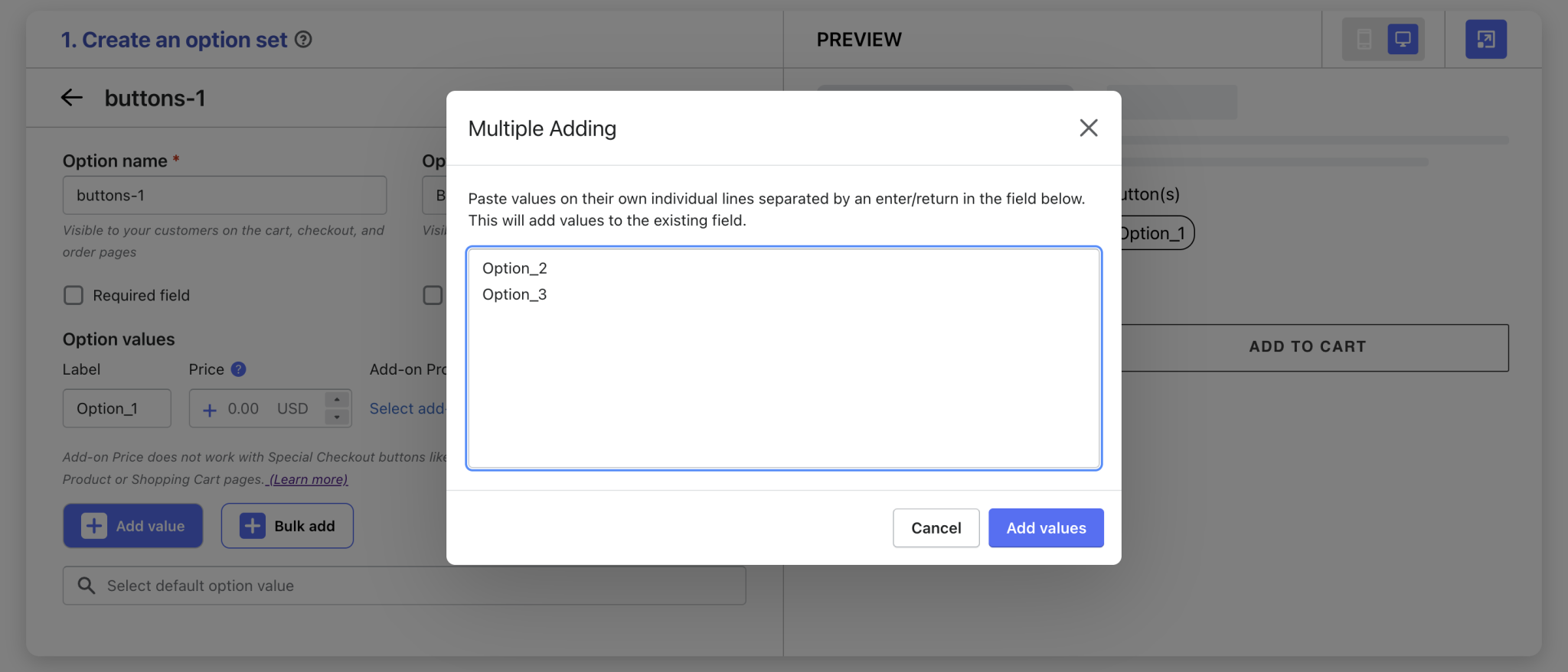 Click Add Option Button(s) | EasifyApps