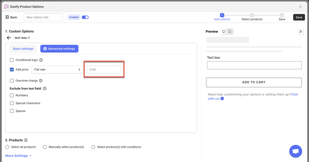 add additional charge to product options