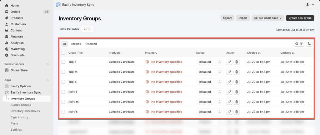 easify inventory sync