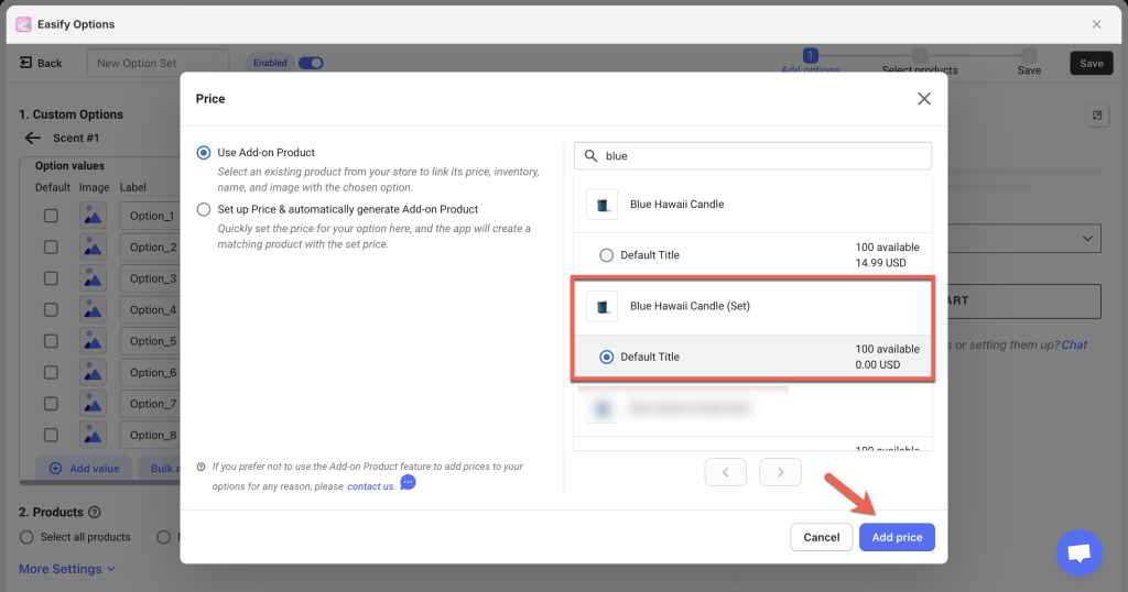 how to set up candle set in shopify app