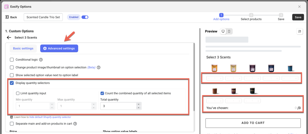 quantity selector