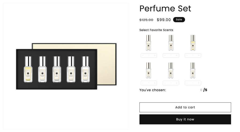 set up perfume set shopify