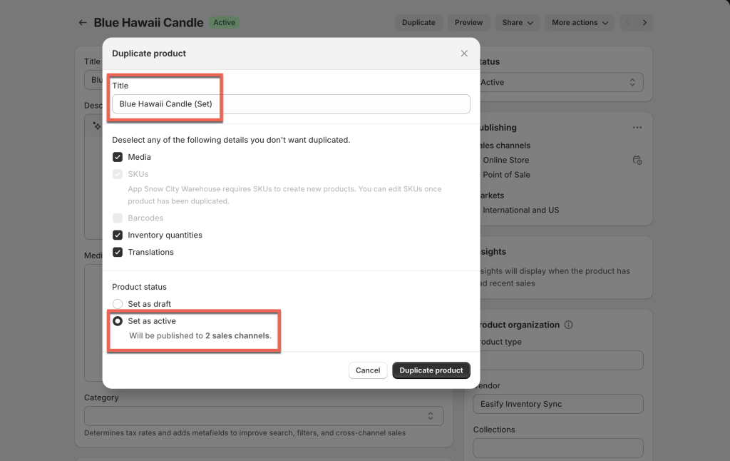 shopify candle set setup