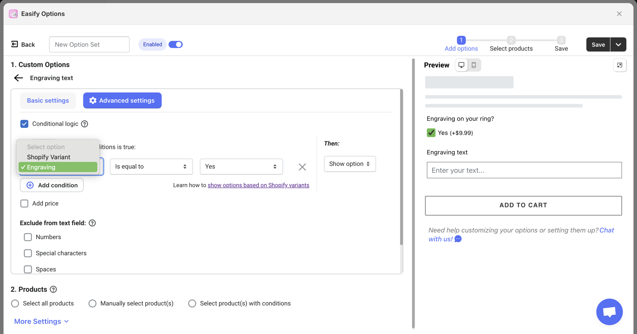 Standard Conditional Logic - Among Easify Options | EasifyApps