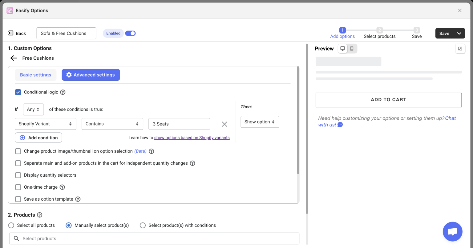 Advanced Conditional Logic Show Easify Options Based On Shopify